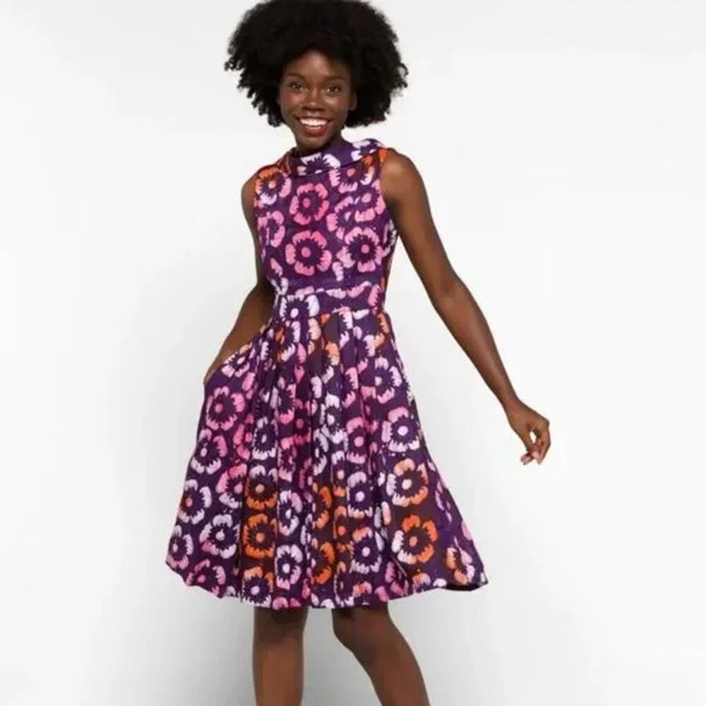 BUSAYO Ore Scoop Neck Purple Floral Fit and Flare Midi Dress Size Medium
